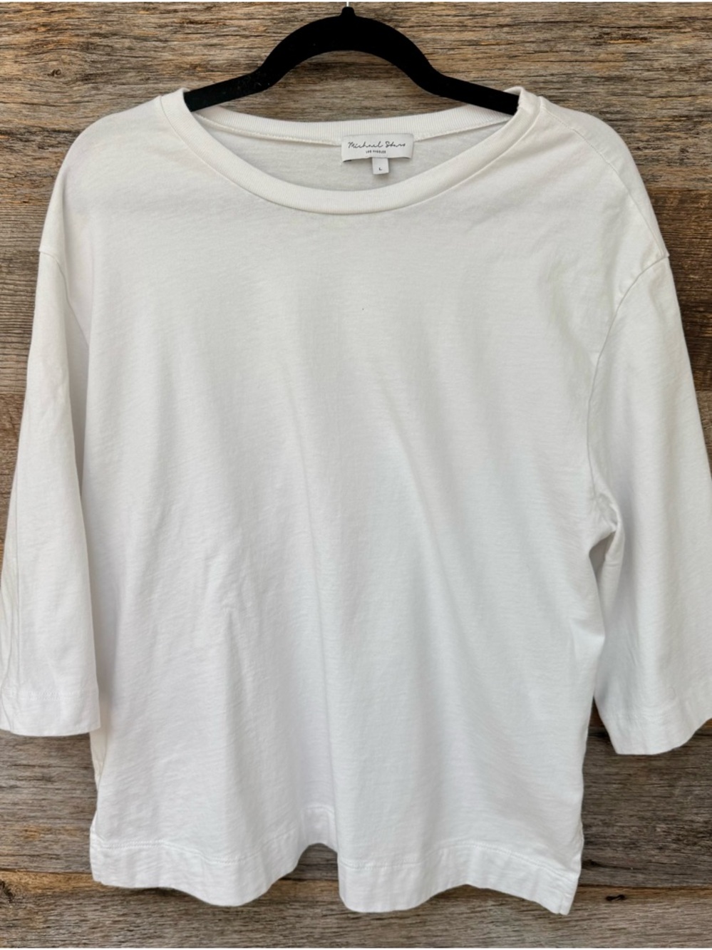 Michael Stars White Relaxed Boxy ¾ Sleeve Tee